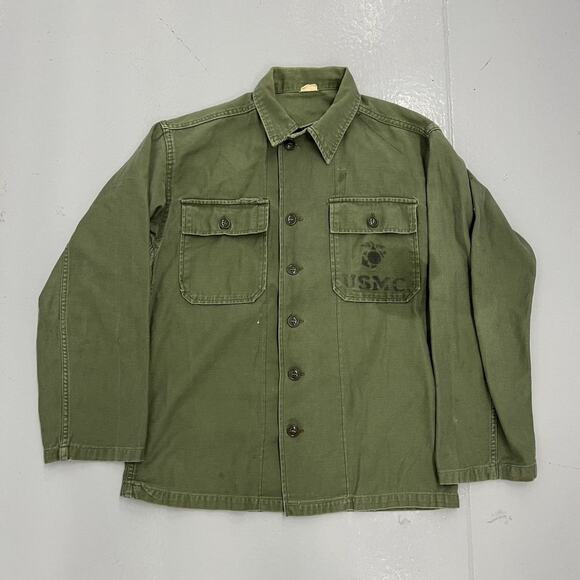 Vintage 50s USMC Green Military OG-107 Fatigue Shirt - Picture 1 of 5